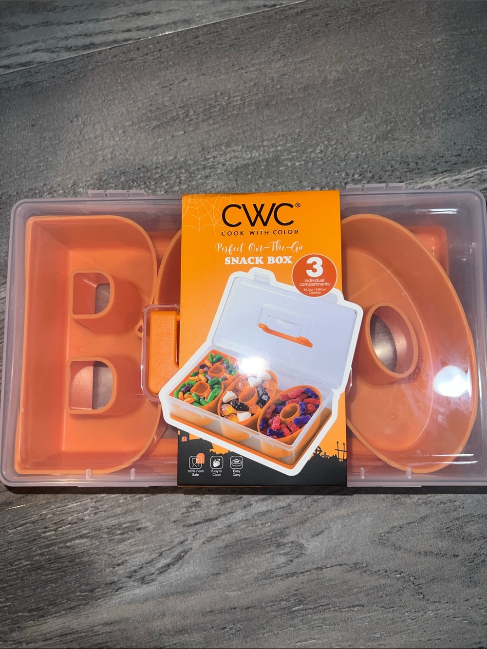 CWC - Orange 'BOO' Snack Box - 3 Compartment Halloween Lunch Container